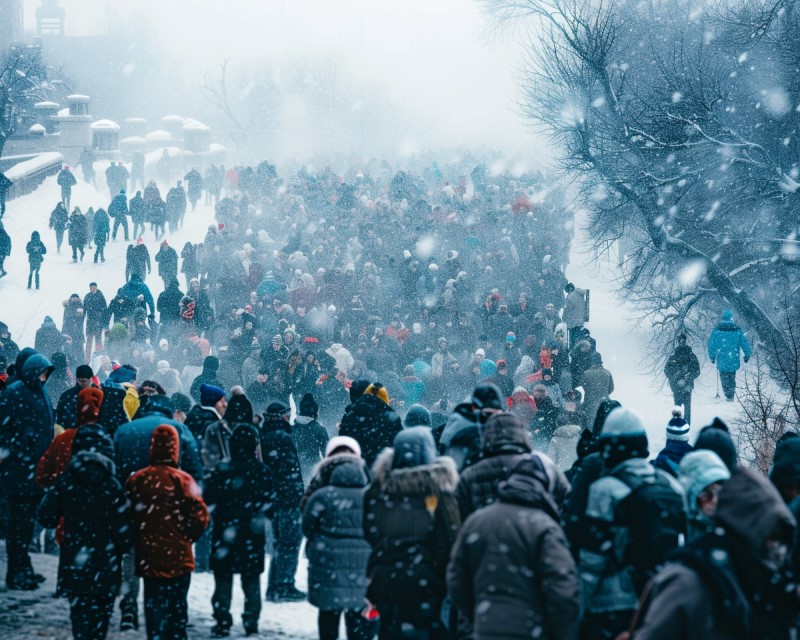 snowy crowd