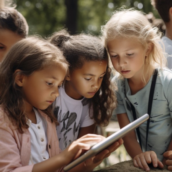 Harnessing Digital Storytelling - children using an ipad together