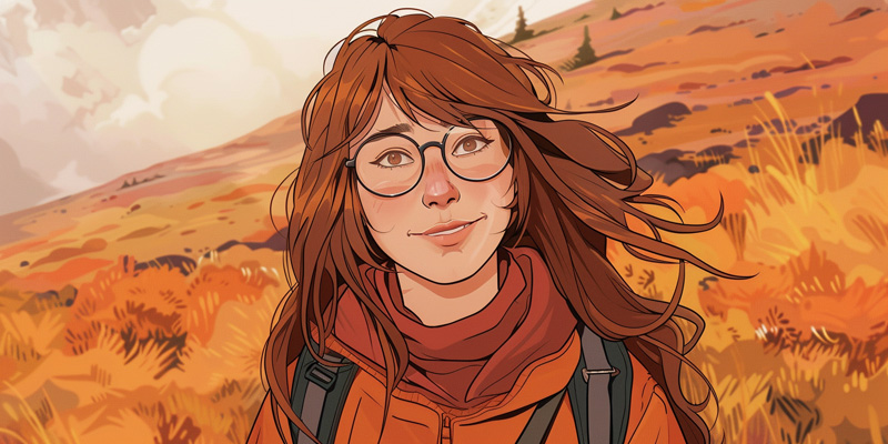anime drawing of Leanne hiking in the tablelands